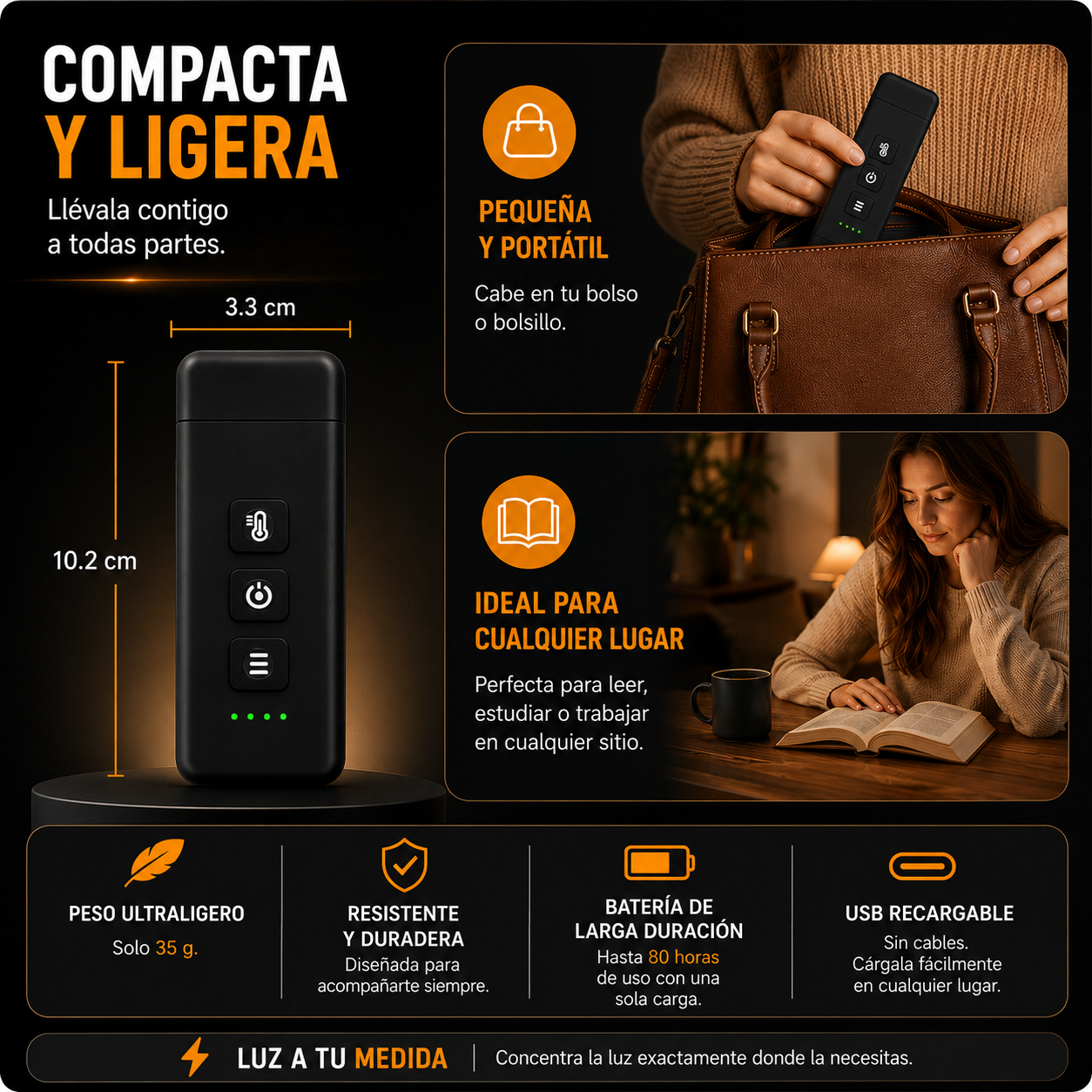 Lámpara de Lectura con Luz Suave y Ajuste Total de Brillo